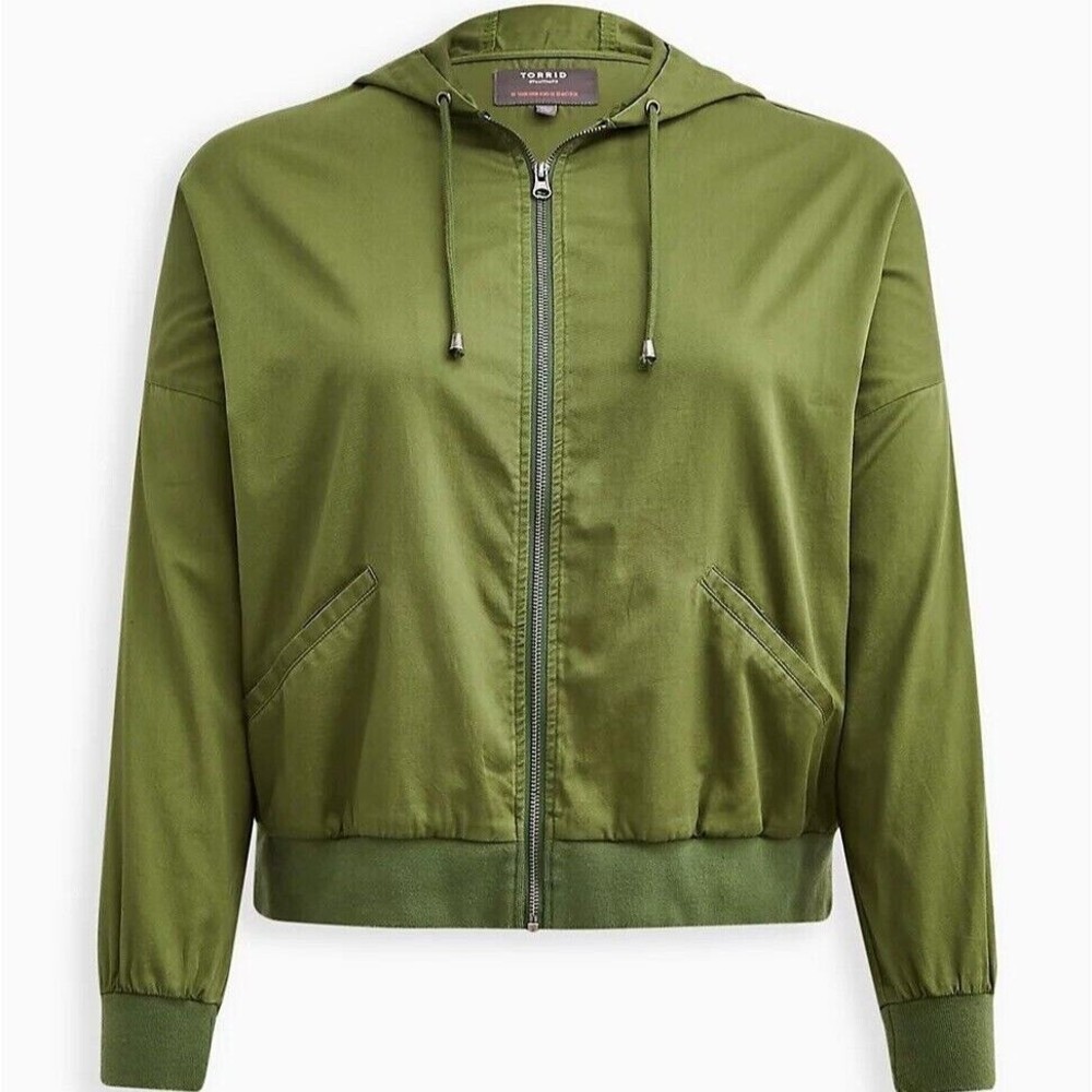 NEW! Torrid 1 XL Anorak Dolman Hooded Jacket - Zip Front Coat Olive Green Plus